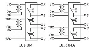 Схемы подключений и расположения выводов ВЛ-104, ВЛ-104А
